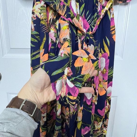 Luxxel Multicolor Tropical Floral Short Sleeve Open Skirt Romper Size Small - Picture 6 of 16